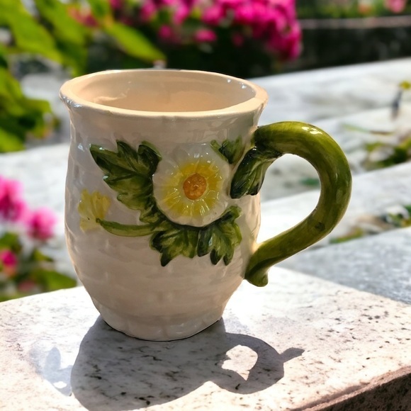 Lefton Daisy Basketweave Single Serving Coffee Mug Hand Painted by Geo Z - Picture 1 of 4